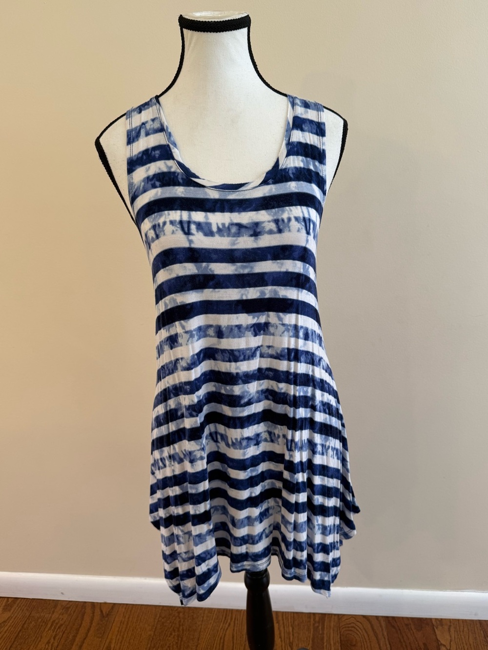Cupio Women's Navy and White Striped Tank Swim Cover-Up dress size small
